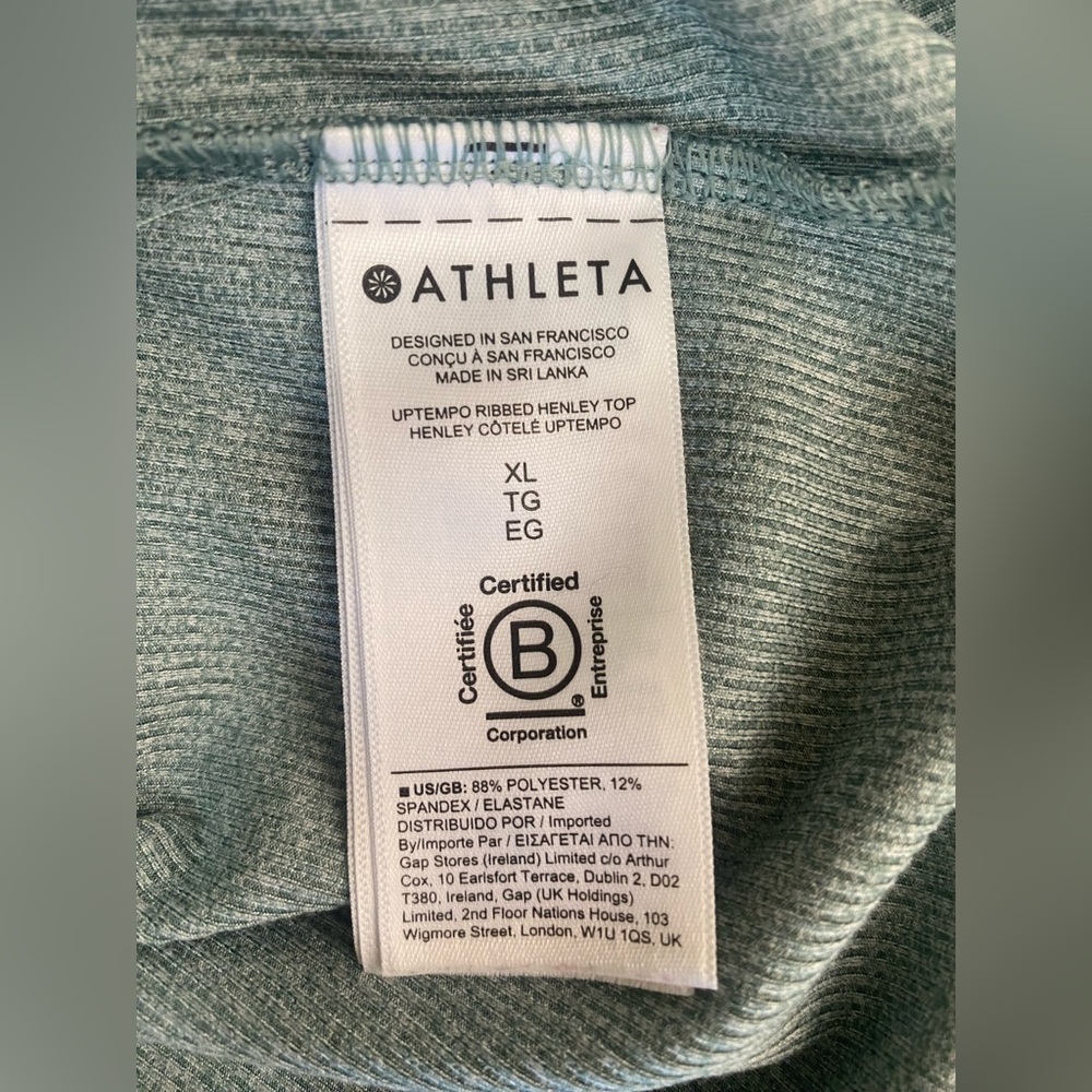 Athleta Uptempo Ribbed Henley Long Sleeve Top in Heathered Green Size XL - Picture 9 of 10